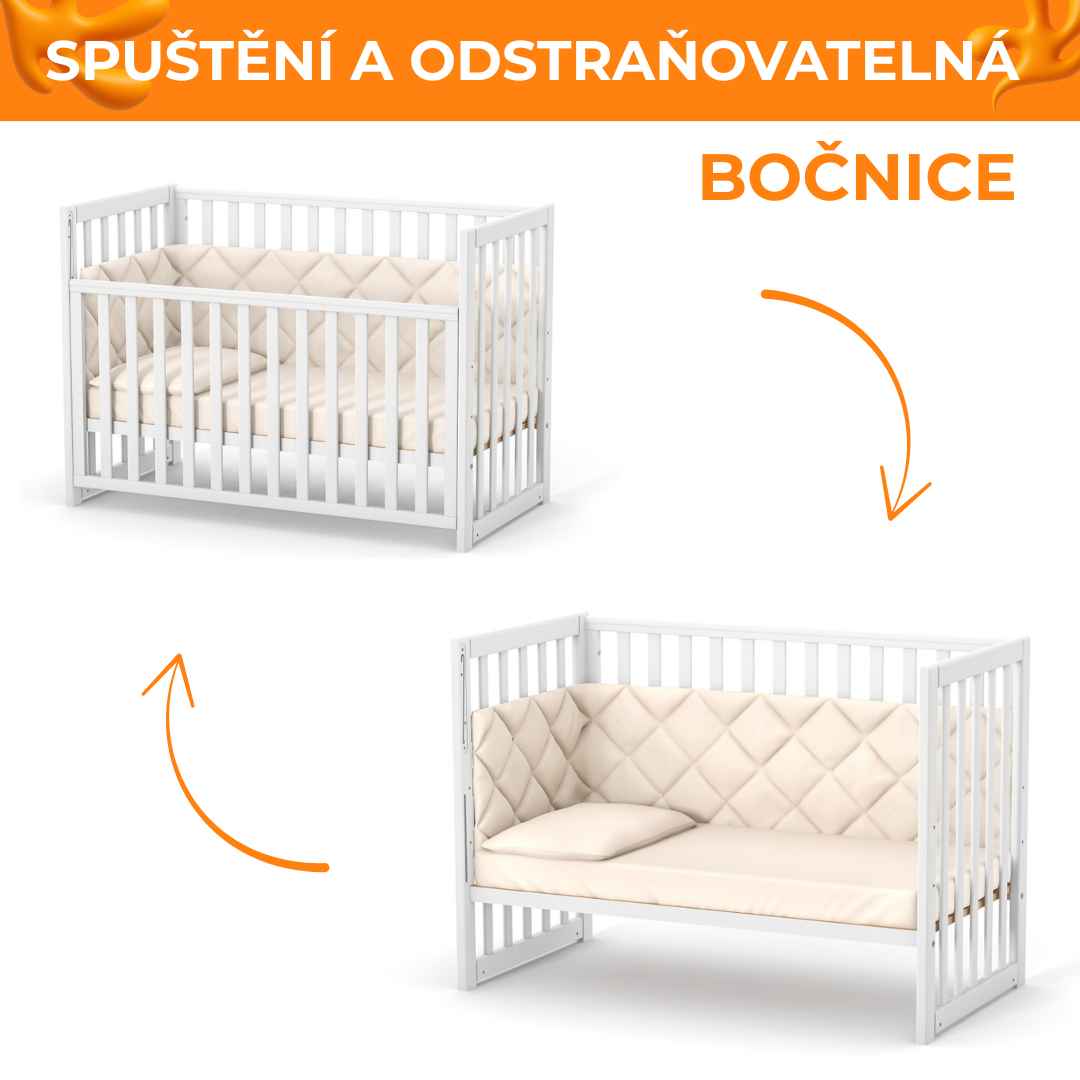 Sada. Dětská postýlka Sleeppo Gekko Kids 120x60 s kvalitní matrací Hilding Anders. Bílá